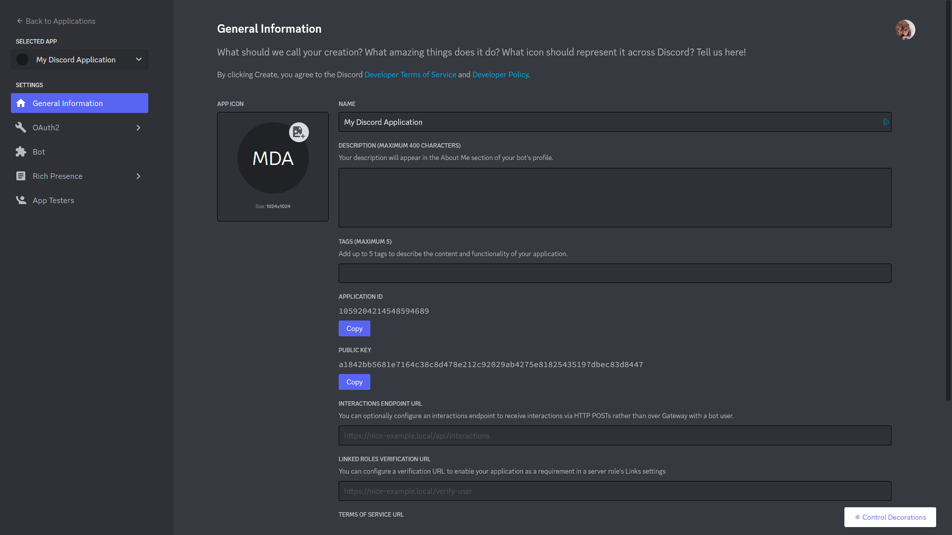 screenshot of the homepage of the discord app we just created