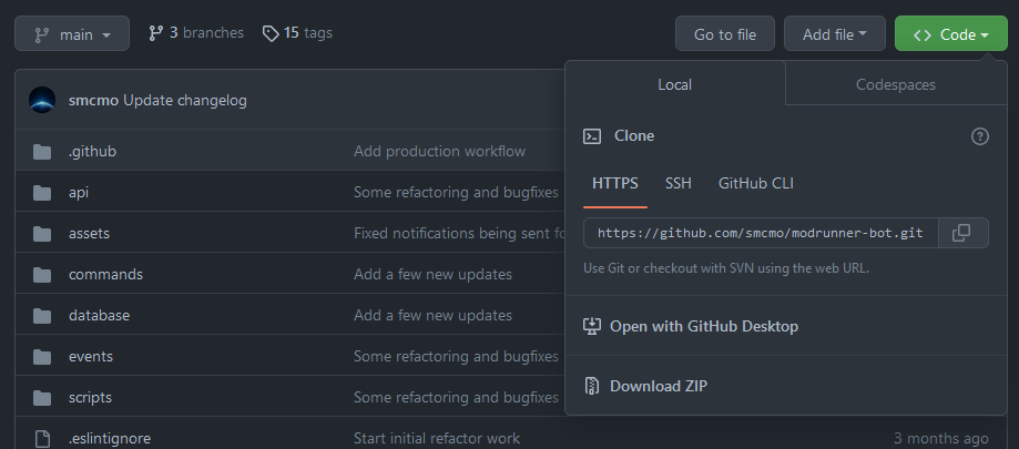 screenshot of the download .zip option on github