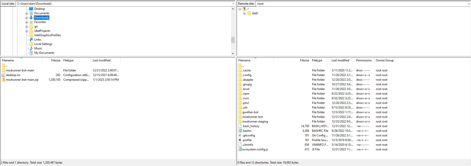 screenshot of the left and right file panels in filezilla